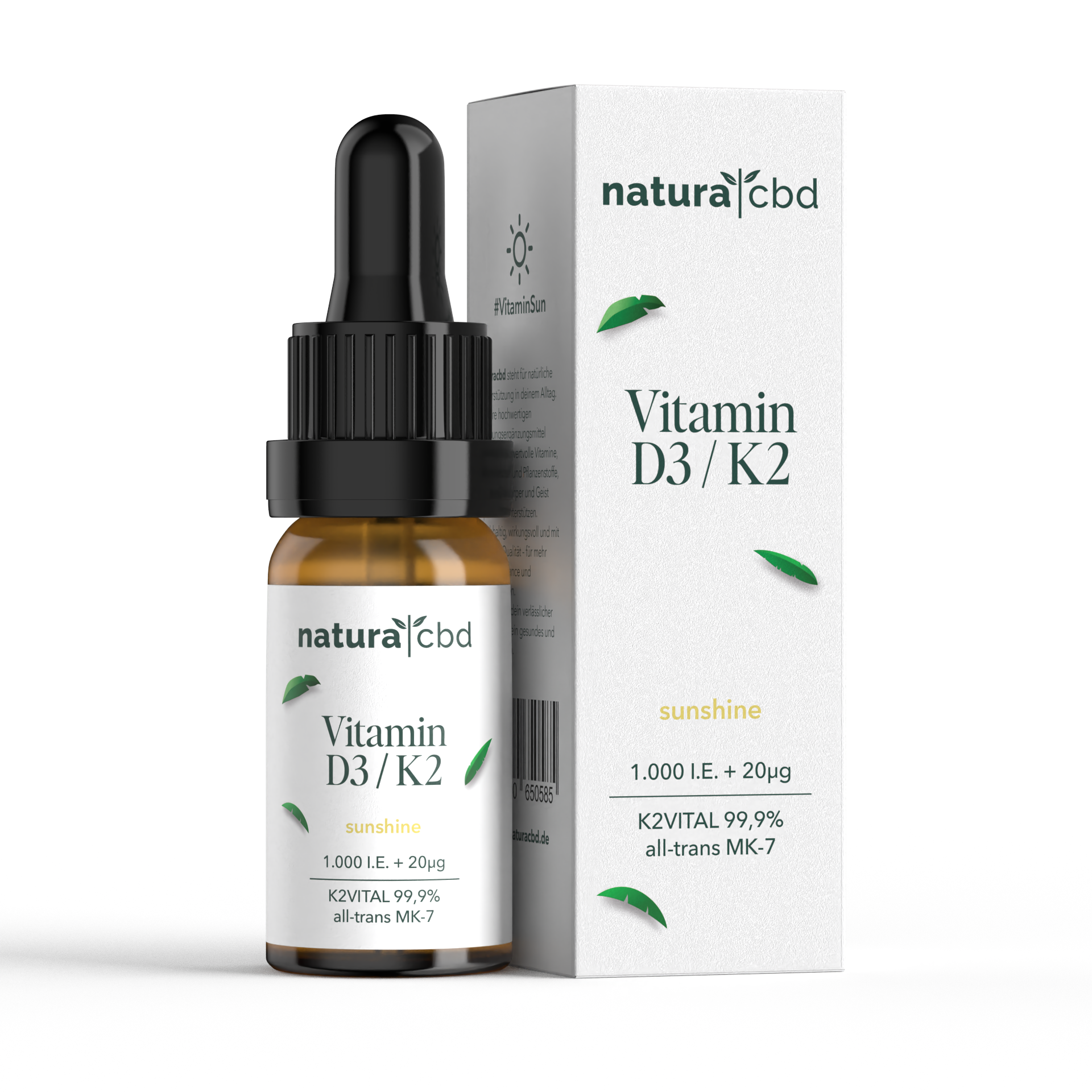 Vitamin D3 & K2 1000 I.E. mit 20 µg K2 in MCT- & Hanföl