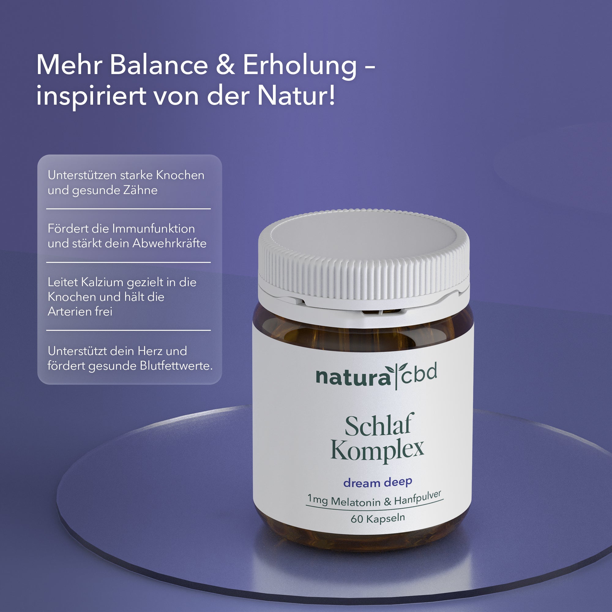 Schlafkomplex mit Melatonin, L-Tryptophan & Hanfpulver